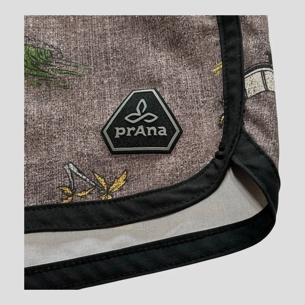 PrAna Mens High Seas Board Shorts Swim Trunks 35 x 9 Brown UPF 50 Tropical Surf